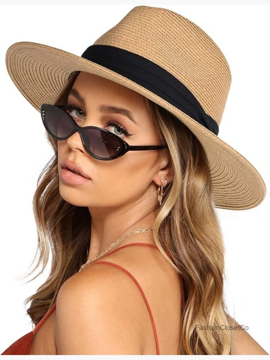 Wide Brim Straw Fedora Hat UPF 80 Sun Protection Summer Beach Panama Hat main image 7